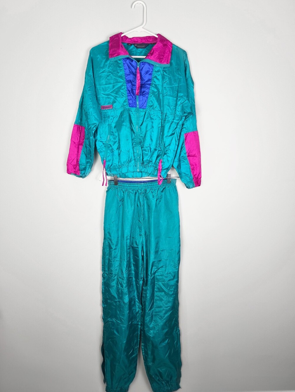 Vintage 80s 90s Columbia Colorblock Neon Retro Athletic Windbreaker Tracksuit